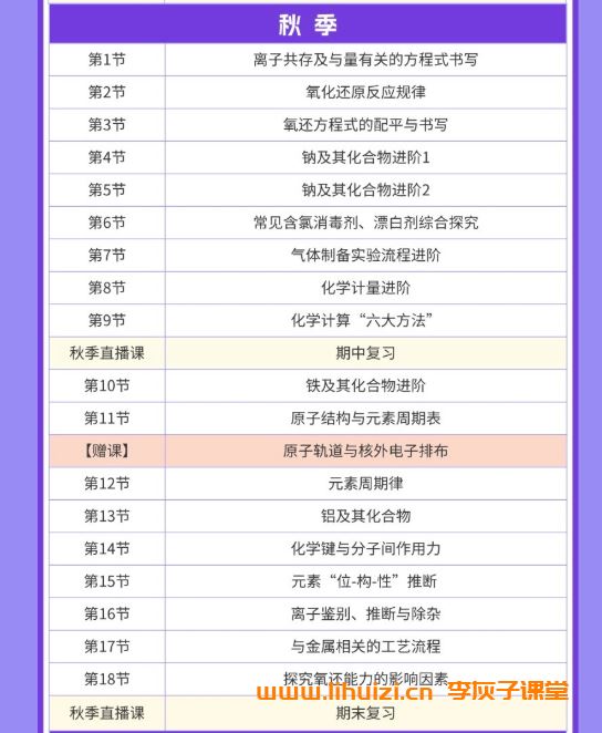 李政化学2028届高一化学全年班 25暑秋26寒春高一化学课程