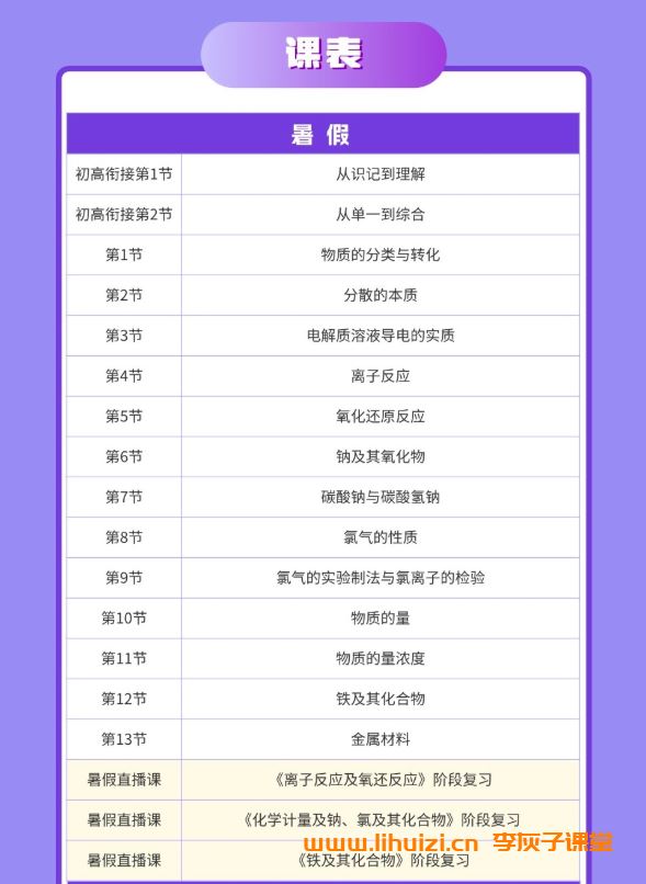 李政化学2028届高一化学全年班 25暑秋26寒春高一化学课程