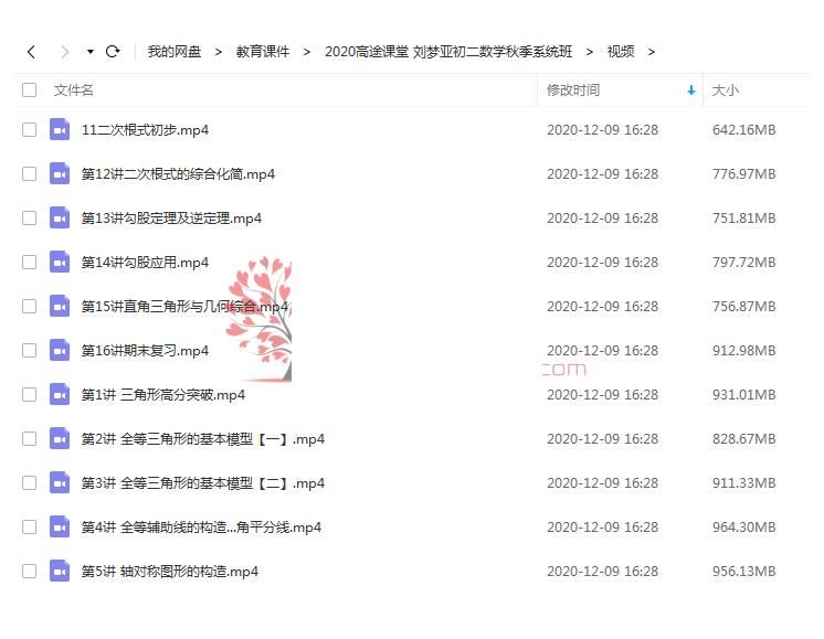 2020 刘梦亚初二数学秋季系统班百度网盘下载