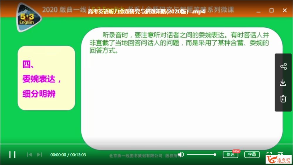 2020版 5·3英语 英语听力突破58+5套·全国版·高一百度云下载 