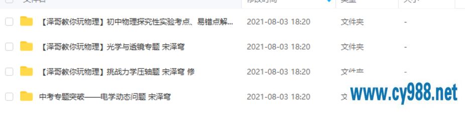 宋泽穹 初中物理专题课 泽哥教你玩物理 力学 光学 电学课程视频百度云下载