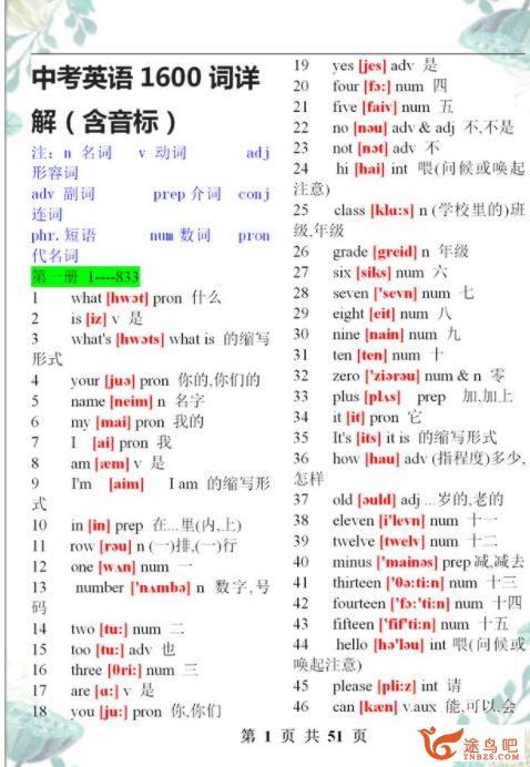 初中英语词汇1600(详解)资源合集百度网盘下载 