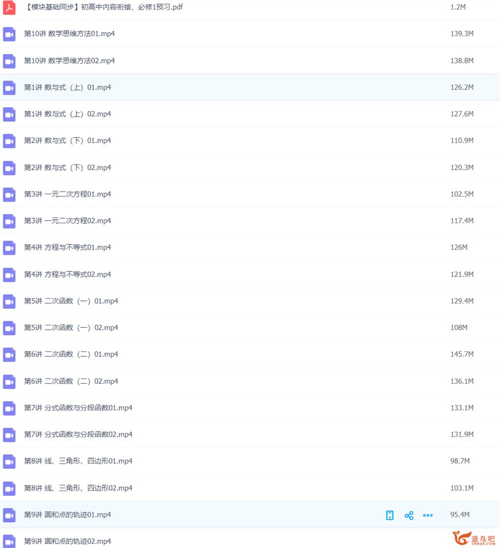 初高中数学内容衔接、高中学习方法课程视频百度云下载